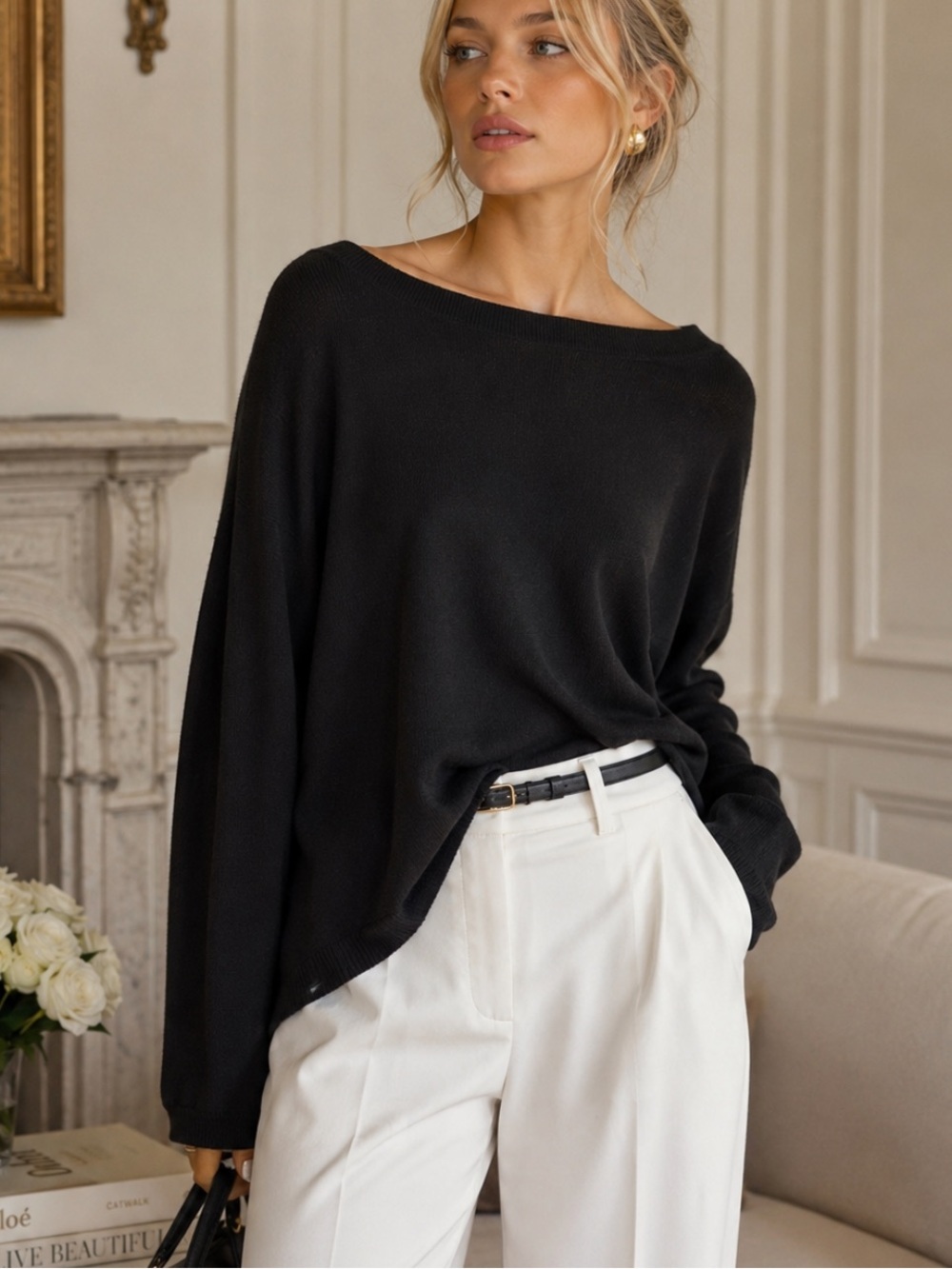 Allude Black 100% Virgin Wool Oversized Lightweight Sweater Size M 38938